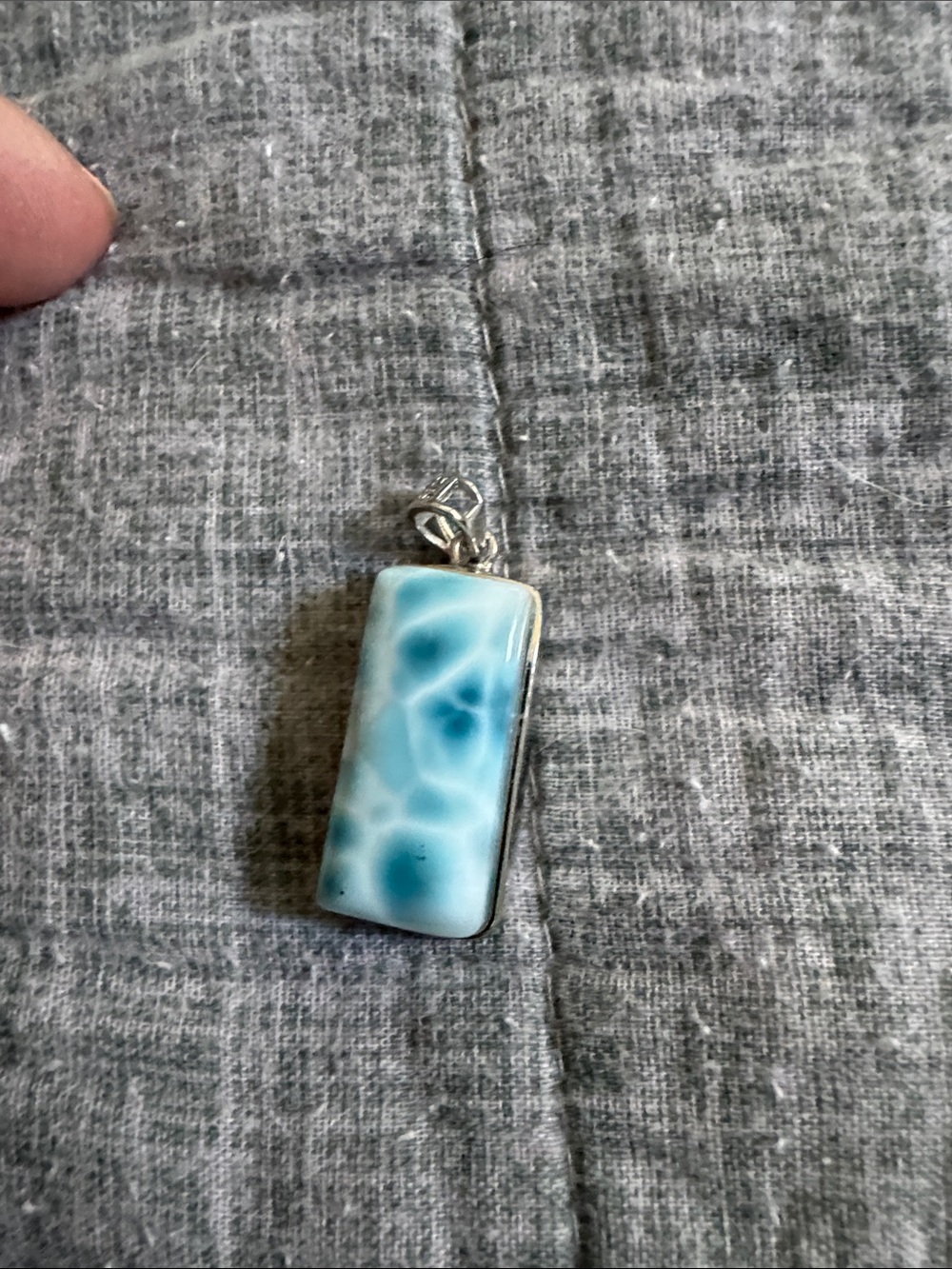 925 Silver Larimar Rectangular Pendant Necklace - Blue